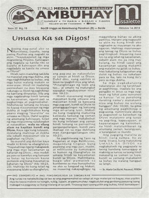 Sunday Missalette 28 August 2022. . Sambuhay missalette free pdf download 2022 tagalog